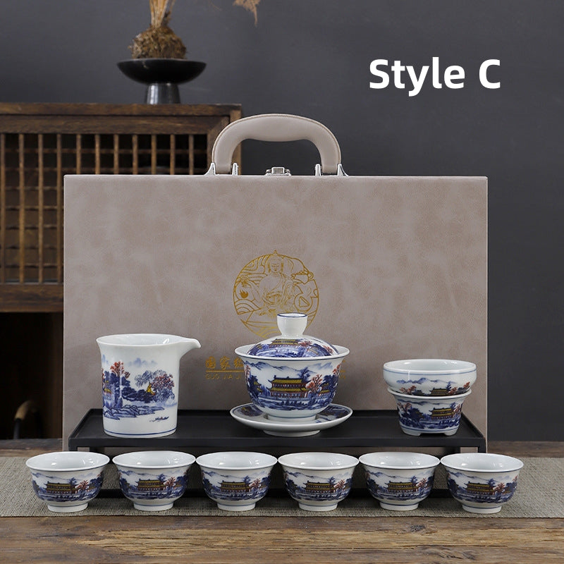 Chinese Ru Kiln Ceramic Tea Set with Cups|Gong Fu Tea Set|Travel Tea Set - TeaCeremonyLife
