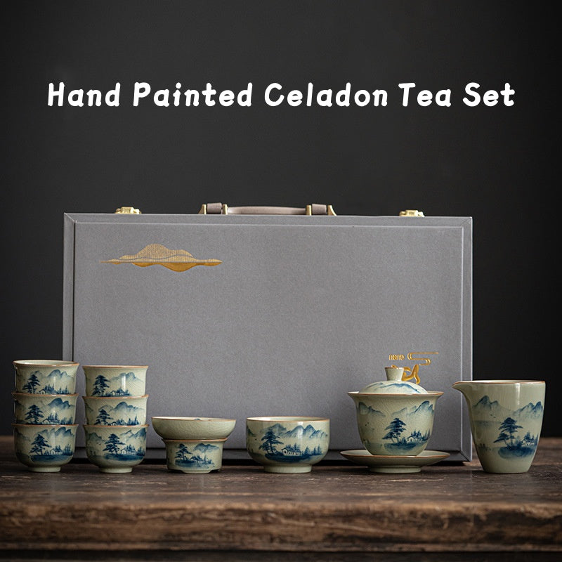 Hand Painted Celadon Tea Set|Ceramic Kung Fu Tea Set - TeaCeremonyLife