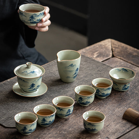 Hand Painted Celadon Tea Set|Ceramic Kung Fu Tea Set - TeaCeremonyLife