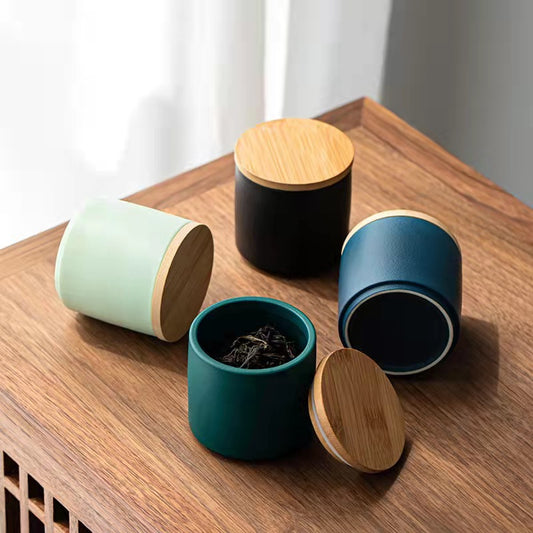 Ceramic Tea Canister with Wooden Lid|Tea Accessories