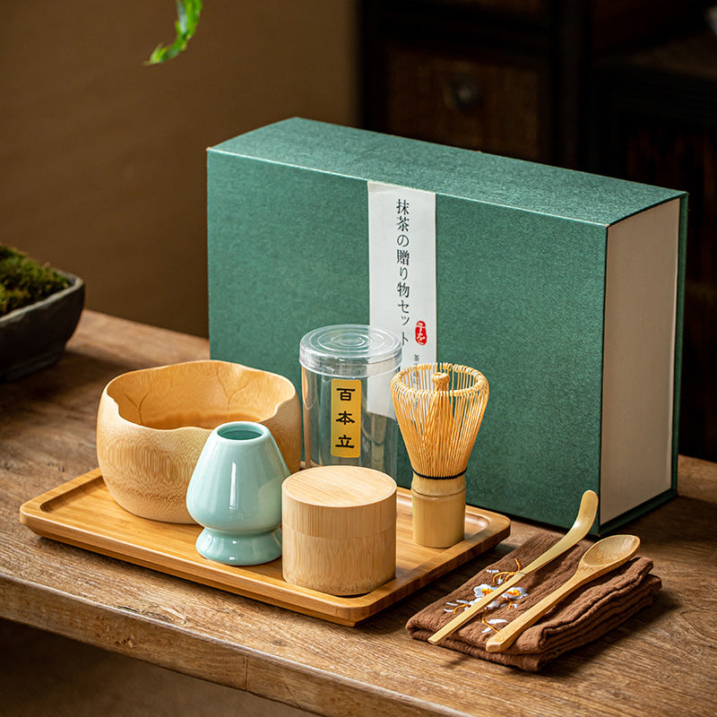 Wooden Matcha Tea Set With Tray|Ceramic Matcha Bowl Set - TeaCeremonyLife