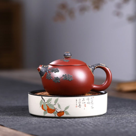 Red Mud Black Plum Blossom Tea Pot|Kung Fu Tea Pot 280ml - TeaCeremonyLife