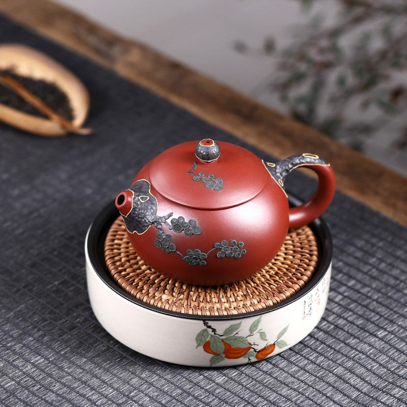 Red Mud Black Plum Blossom Tea Pot|Kung Fu Tea Pot 280ml - TeaCeremonyLife