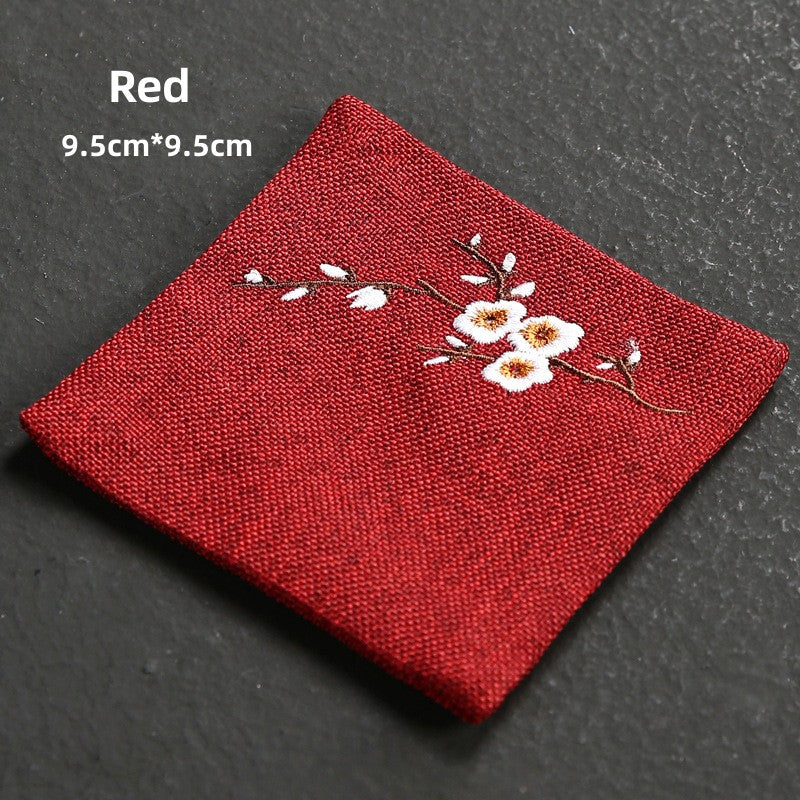 Embroidered Plum Blossom Cotton Tea Coasters|Tea Accessories - TeaCeremonyLife