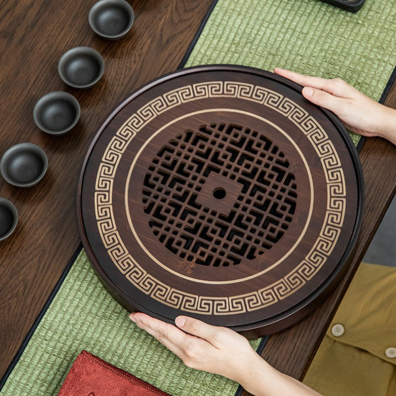 Round Wooden Tea Tray with Water Reservoir|Gong Fu Tea Tray - TeaCeremonyLife