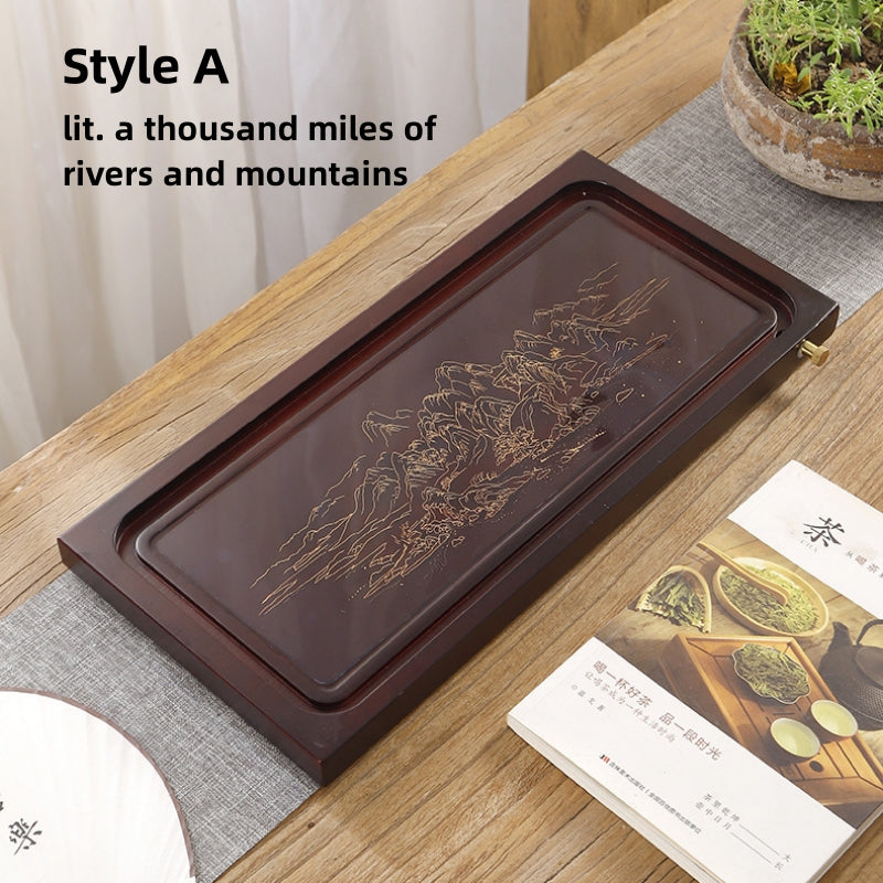 Heat Change Crafted Wood Tea Tray with Drain|Gong Fu Tea Tray - TeaCeremonyLife