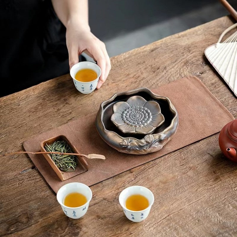 Coarse Ceramic Lotus Tea Tray|Portable Gong Fu Tea Tray