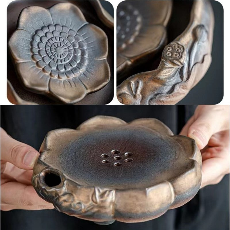 Coarse Ceramic Lotus Tea Tray|Portable Gong Fu Tea Tray