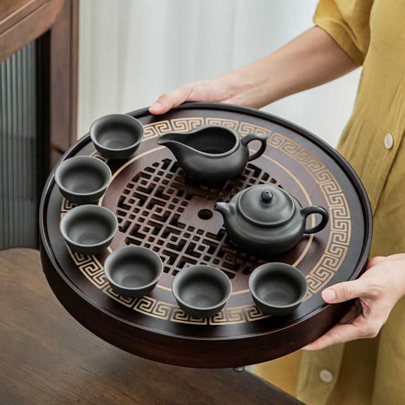 Round Wooden Tea Tray with Water Reservoir|Gong Fu Tea Tray - TeaCeremonyLife