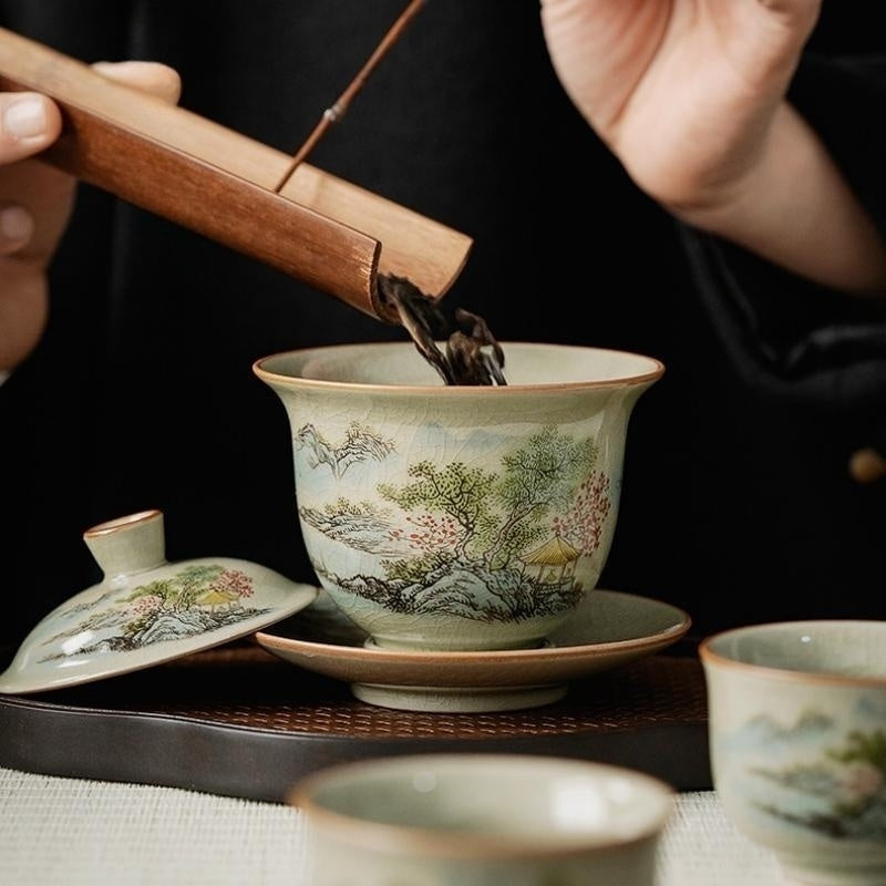 Antique Ru Kiln Gaiwan Tea Set|Kung Fu Tea Set - TeaCeremonyLife