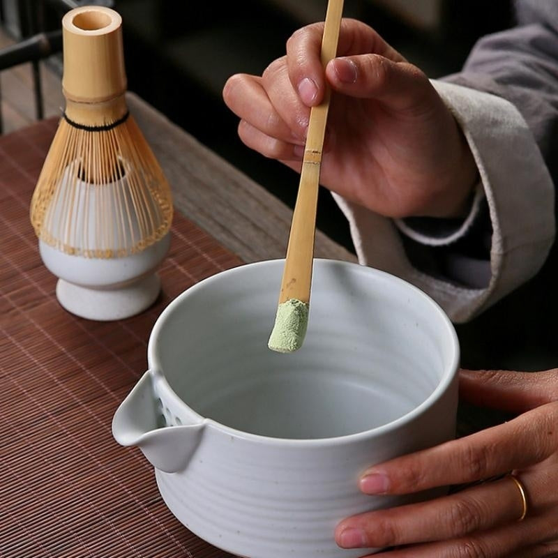 Ceramic Matcha Tea Set With Spout|Matcha Set with Bamboo Whisk - TeaCeremonyLife