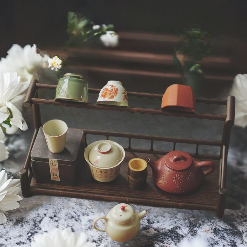 Bamboo Tea Storage Shelf|Handcrafted Bamboo Tea Cup Holder|Home Decor