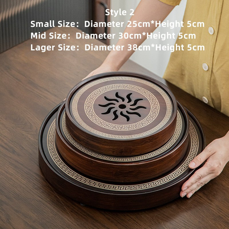 Round Wooden Tea Tray with Water Reservoir|Gong Fu Tea Tray - TeaCeremonyLife