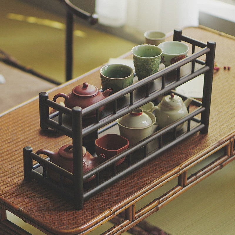 Bamboo Tea Storage Shelf|Handcrafted Bamboo Tea Cup Holder|Home Decor