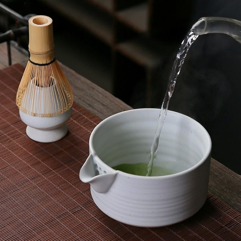 Ceramic Matcha Tea Set With Spout|Matcha Set with Bamboo Whisk - TeaCeremonyLife