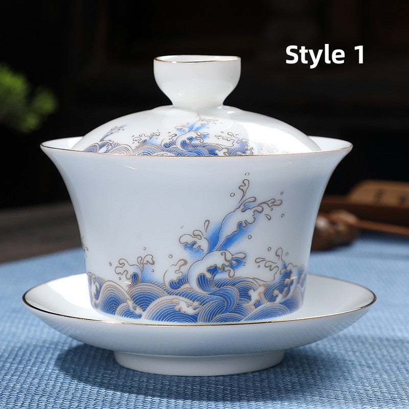 Sea Wave Ceramic Gaiwan Tea Pot 180ml - TeaCeremonyLife