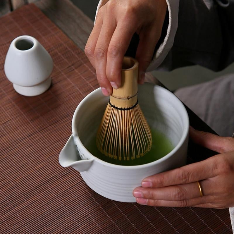 Ceramic Matcha Tea Set With Spout|Matcha Set with Bamboo Whisk - TeaCeremonyLife