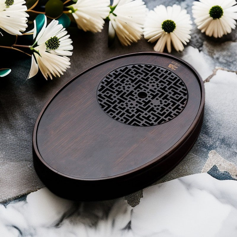 Chinese Oval Wooden Tea Tray with Water Storage - TeaCeremonyLife