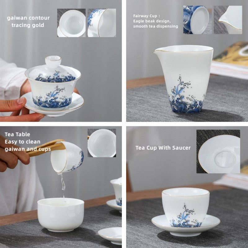 Ceramic Travel Tea Set With 4Cups And Saucers|Portable Tea Set With Case - TeaCeremonyLife