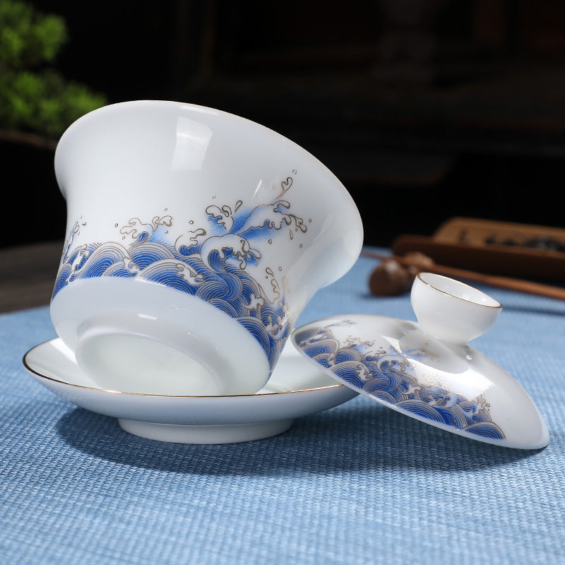 Sea Wave Ceramic Gaiwan Tea Pot 180ml - TeaCeremonyLife