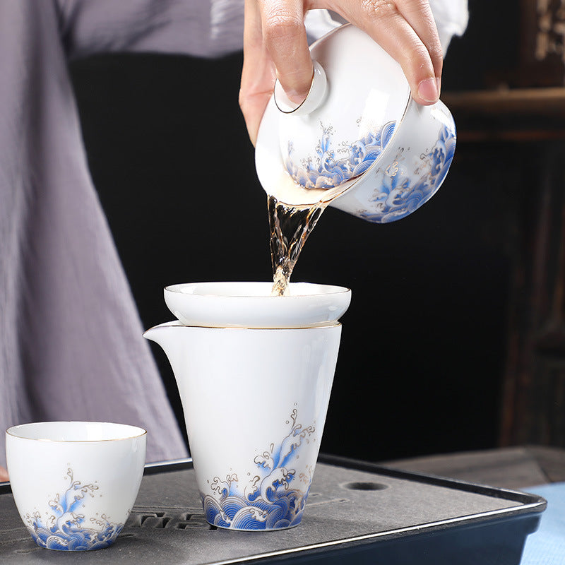 Sea Wave Ceramic Gaiwan Tea Pot 180ml - TeaCeremonyLife