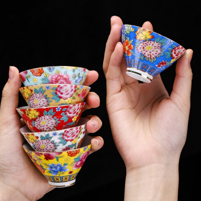 Enamel Ceramic Tea Cup Set Kung Fu Tea Cups