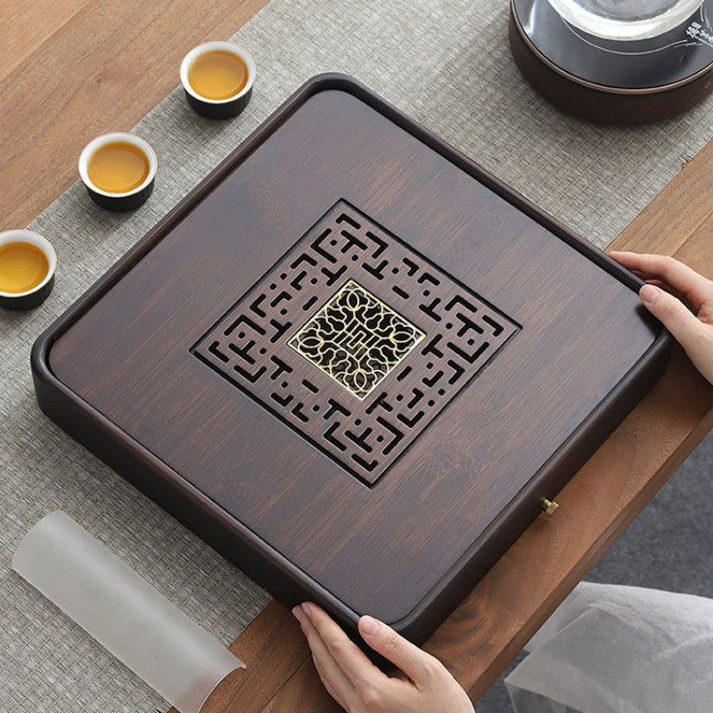 Chinese Bamboo Square Tea Tray With Drainage|Gong Fu Tea Tray - TeaCeremonyLife