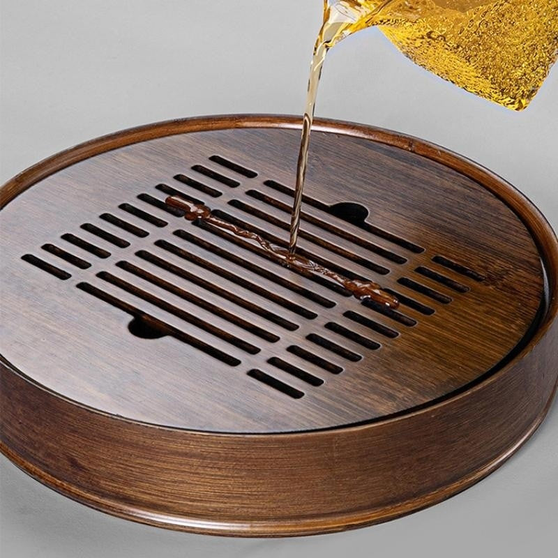 Wood Gong Fu Tea Tray With Water Storage|Round Tea Tray - TeaCeremonyLife