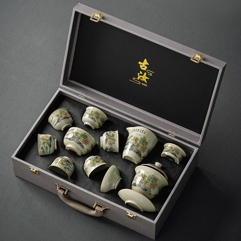 Antique Ru Kiln Gaiwan Tea Set|Kung Fu Tea Set - TeaCeremonyLife