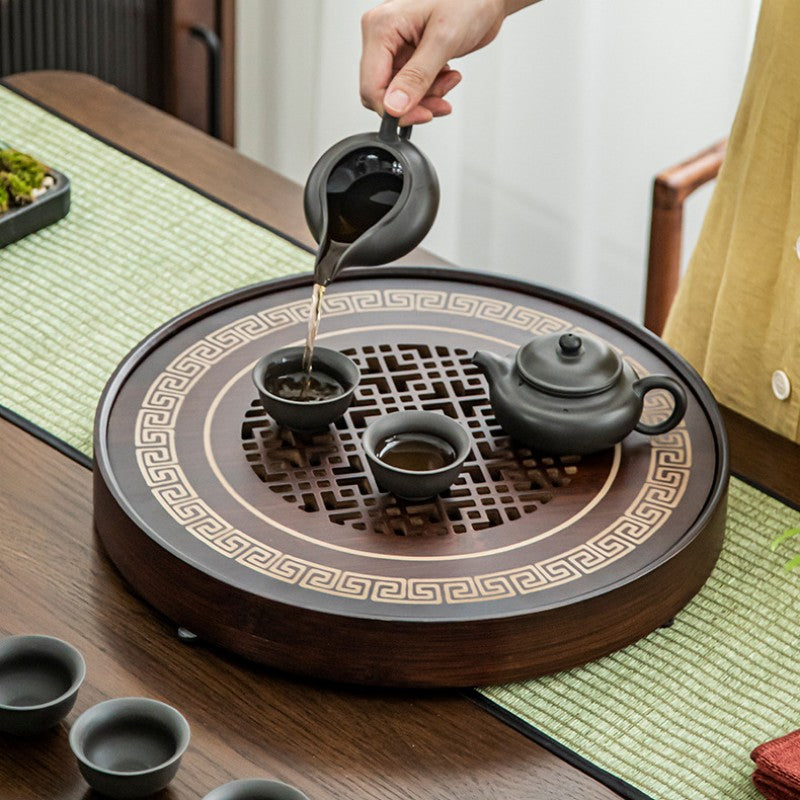 Round Wooden Tea Tray with Water Reservoir|Gong Fu Tea Tray - TeaCeremonyLife