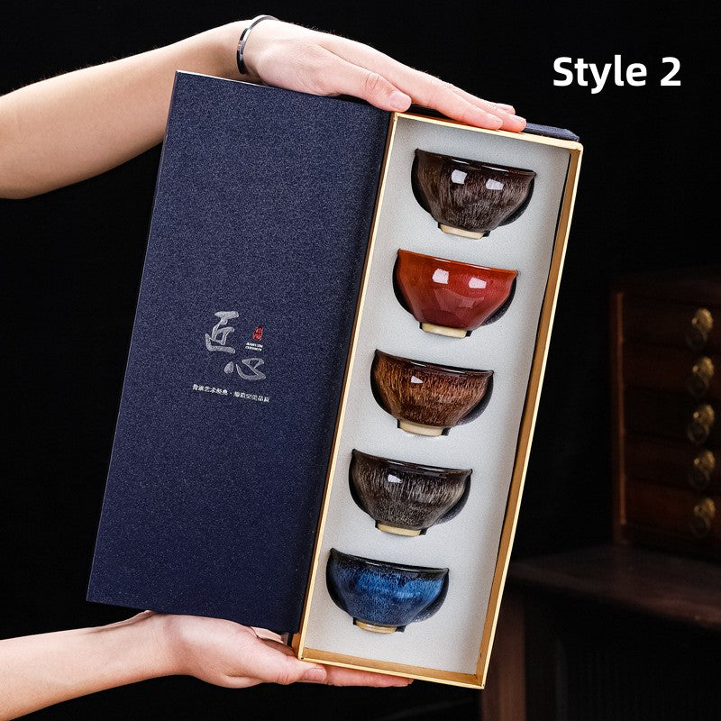 Ceramic Jianzhan Espresso Tea Cups Set Kiln Process