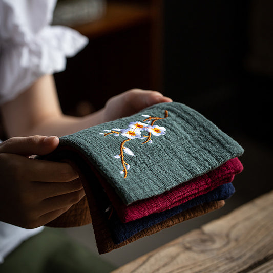 Burlap Embroidered Tea Towel Tea Accessories - TeaCeremonyLife