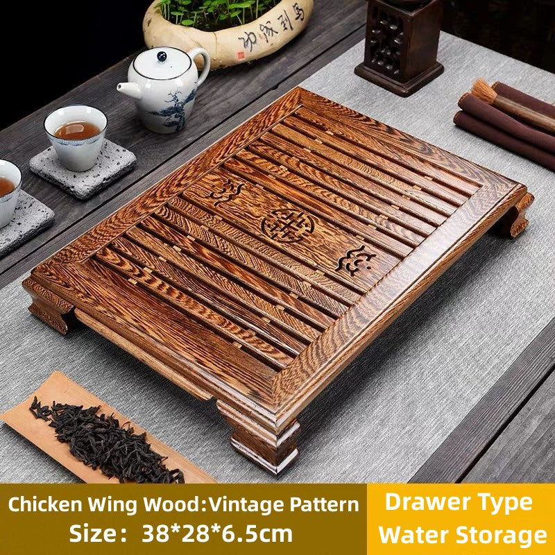 Chinese Tea Ceremony Tea Tray with Drainage|Wood Gong Fu Tea Tray with Water Storage - TeaCeremonyLife