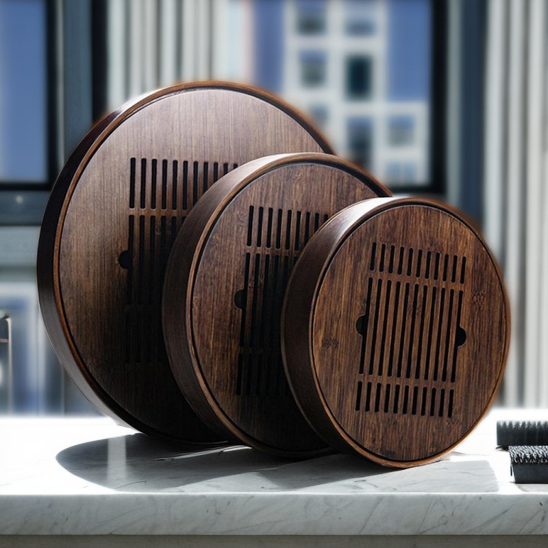 Wood Gong Fu Tea Tray With Water Storage|Round Tea Tray - TeaCeremonyLife