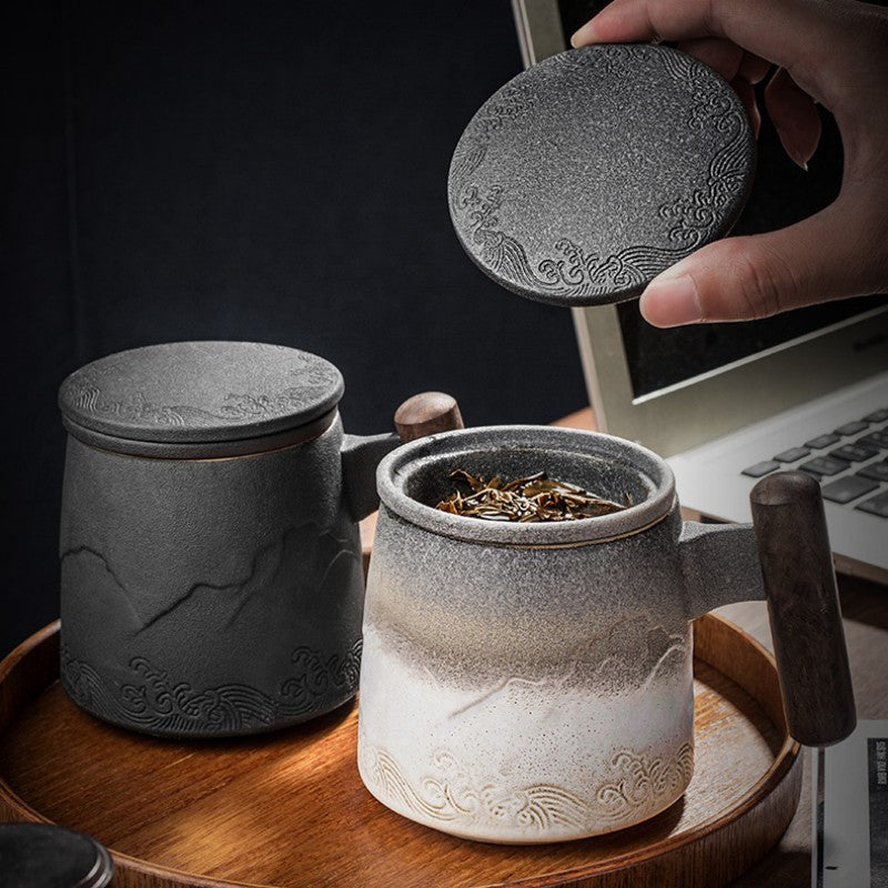 Ceramic Tea Mug with Infuser|Mountain Ceramic Tea Cup With Tea Cans 350ml - TeaCeremonyLife