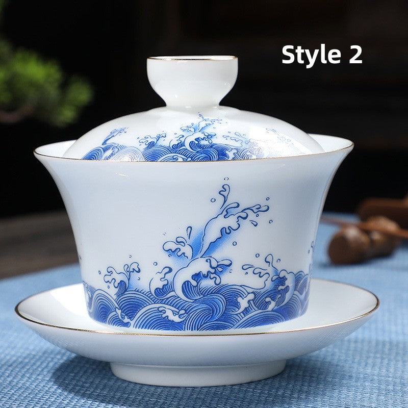 Sea Wave Ceramic Gaiwan Tea Pot 180ml - TeaCeremonyLife