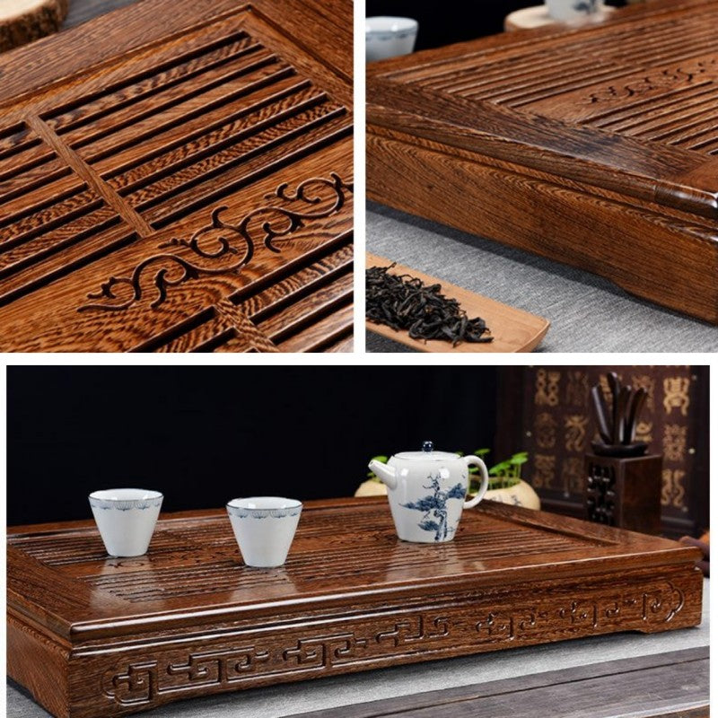 Chinese Tea Ceremony Tea Tray with Drainage|Wood Gong Fu Tea Tray with Water Storage - TeaCeremonyLife