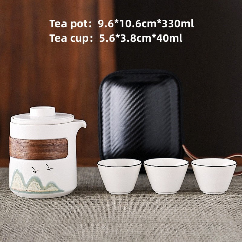 Ceramic Travel Tea Set With 3 Cups|Portable Tea Pot Set - TeaCeremonyLife