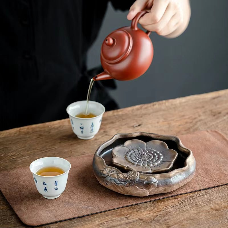 Coarse Ceramic Lotus Tea Tray|Portable Gong Fu Tea Tray