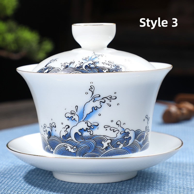 Sea Wave Ceramic Gaiwan Tea Pot 180ml - TeaCeremonyLife