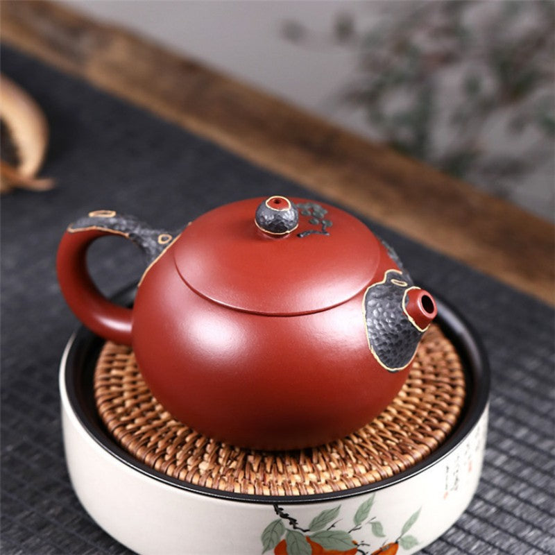 Red Mud Black Plum Blossom Tea Pot|Kung Fu Tea Pot 280ml - TeaCeremonyLife