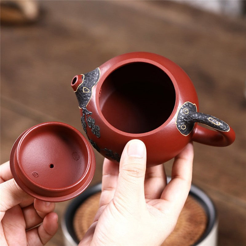 Red Mud Black Plum Blossom Tea Pot|Kung Fu Tea Pot 280ml - TeaCeremonyLife