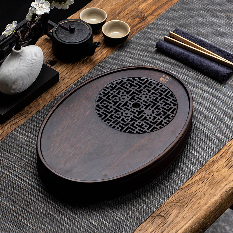 Chinese Oval Wooden Tea Tray with Water Storage - TeaCeremonyLife