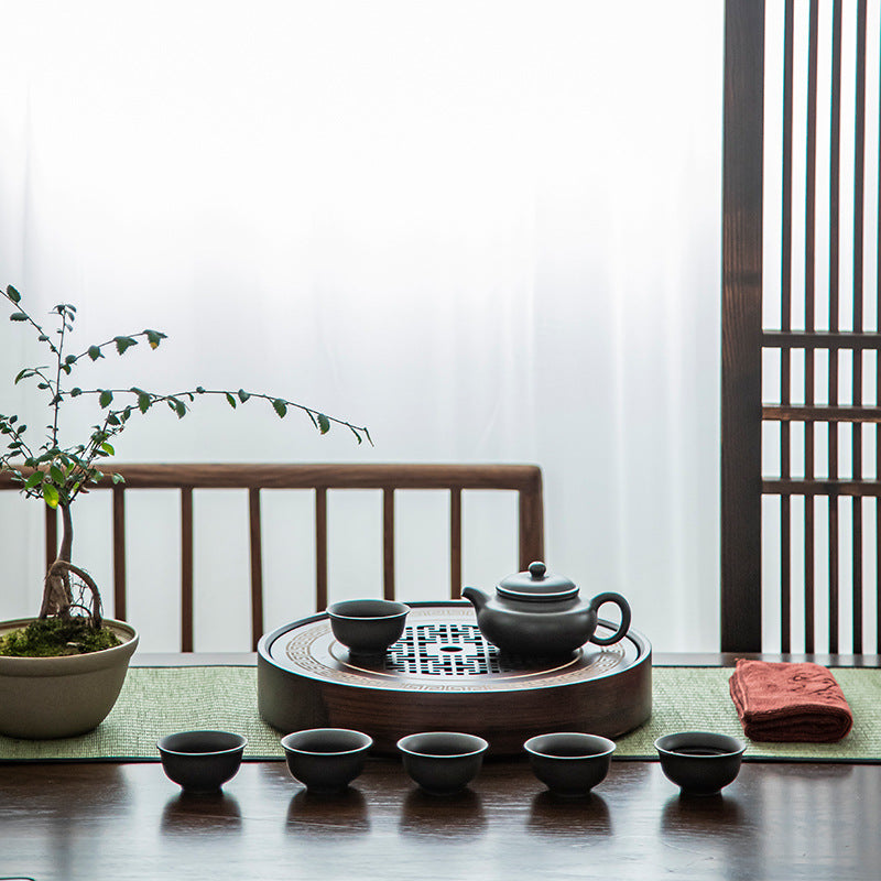 Round Wooden Tea Tray with Water Reservoir|Gong Fu Tea Tray - TeaCeremonyLife