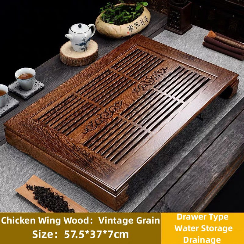 Chinese Tea Ceremony Tea Tray with Drainage|Wood Gong Fu Tea Tray with Water Storage - TeaCeremonyLife