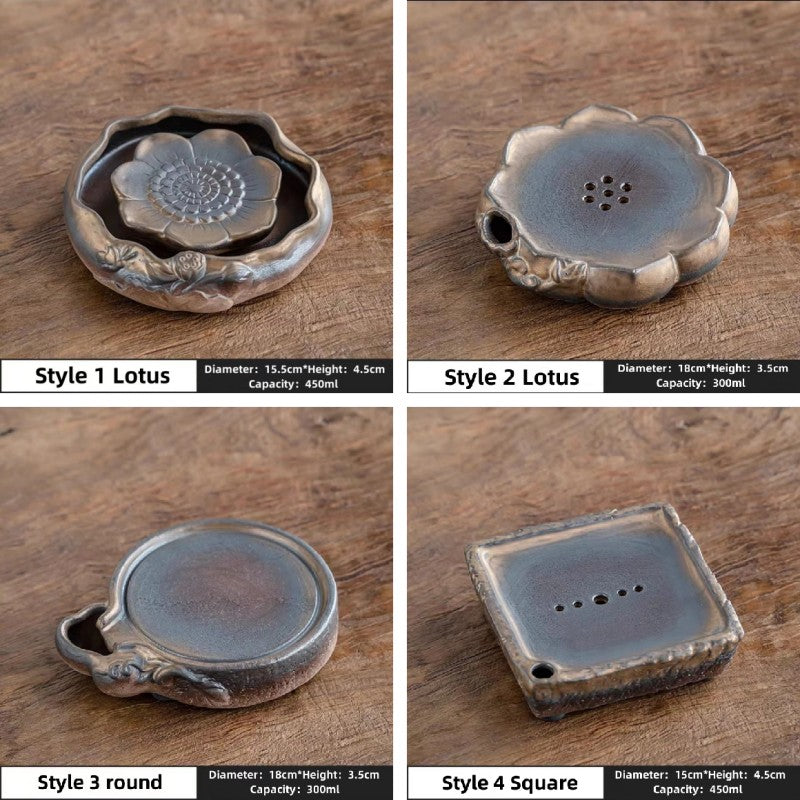 Coarse Ceramic Lotus Tea Tray|Portable Gong Fu Tea Tray