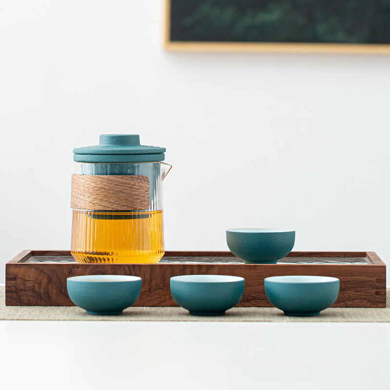 Ceramic And Glass Gaiwan Tea Set With 4 Cups|Travel Tea Set - TeaCeremonyLife