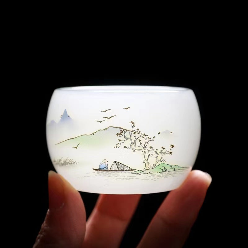 Coloured Glaze Kung Fu Tea Cup Landscape Scenery - TeaCeremonyLife