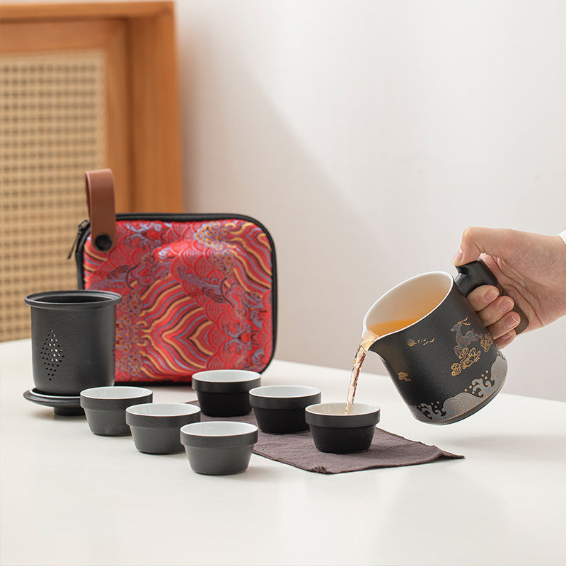 Chinese Travel Tea Set|Ceramic Tea Pot Set With 6Cups - TeaCeremonyLife