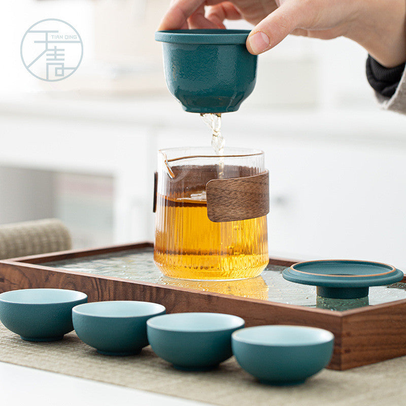 Ceramic And Glass Gaiwan Tea Set With 4 Cups|Travel Tea Set - TeaCeremonyLife